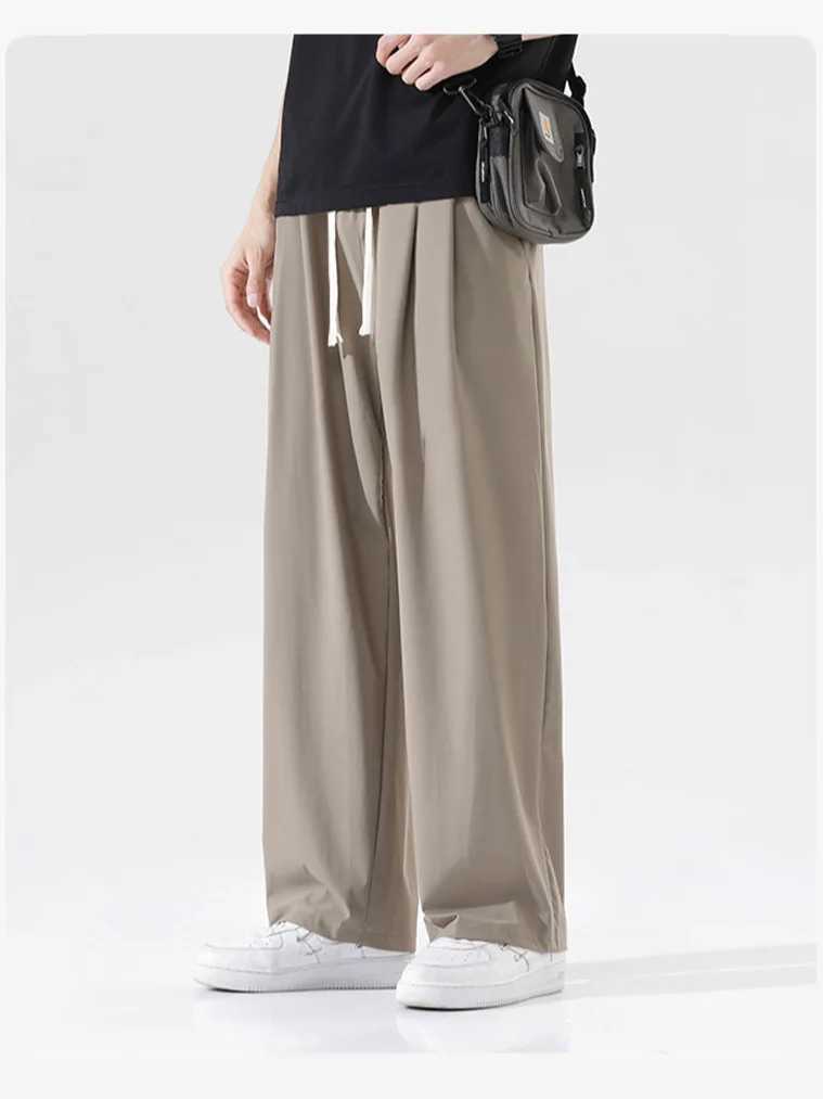 Casual Men Summer Thin Ice Silk Straight Pants Quickdrying Trendy Sports Trousers J251203