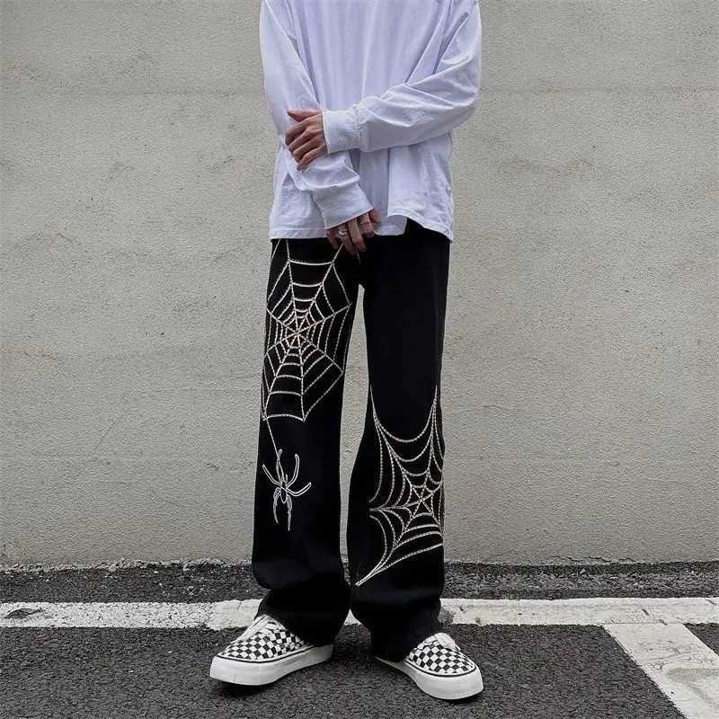 Streetwear Black Y2k Baggy Pants Men Anime Wide leg Sweatpants Male Oversize Techwear Print Straight Trousers 2023 New J251203