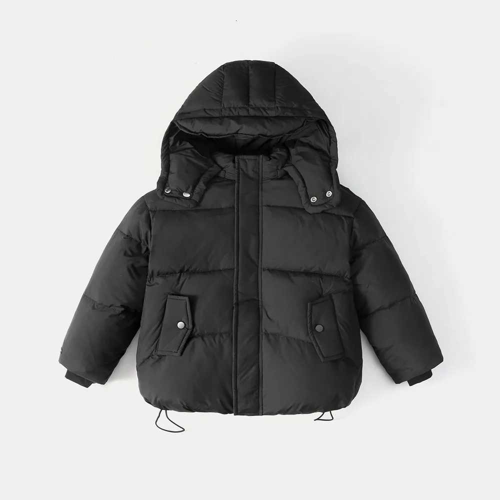 2025 Winter New Down Coats Boys Girls Korean Fashion Solid Color Simple Long Sleeve Thicken Hooded Warm Padded ParkasT251016