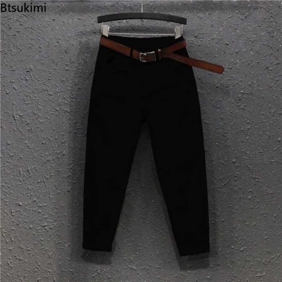 New 2025 Basic Womens Casual Jeans Pants Solid High Waist Harem Pants Female White Black Slight Strech Denim Pant Woman L4XL W251015