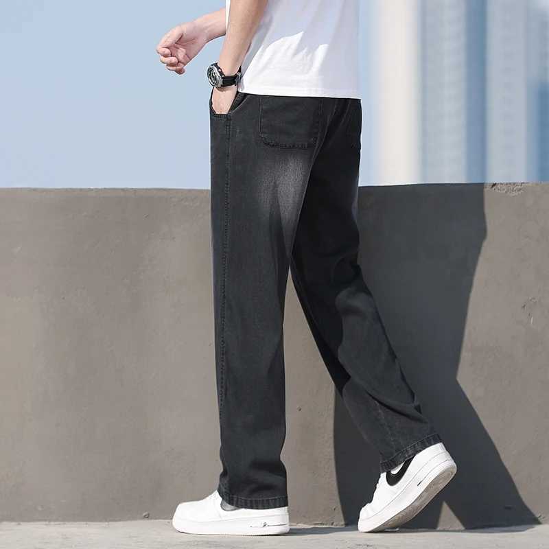 Mens Lyocell Loose Straight Wide Leg Denim Jeans 2025 Summer Autumn Thin Breathable Stretch Waist Casual Pants Plus Size 38 J251016