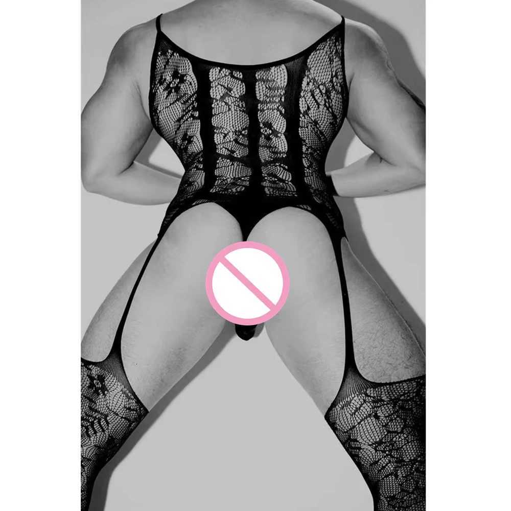 Mens Sexy Underwear Onepiece Fishnet Full Body Stockings Gay Erotic Mesh Perspective Tight Lingerie Sissy Clothes Nightdress W251016