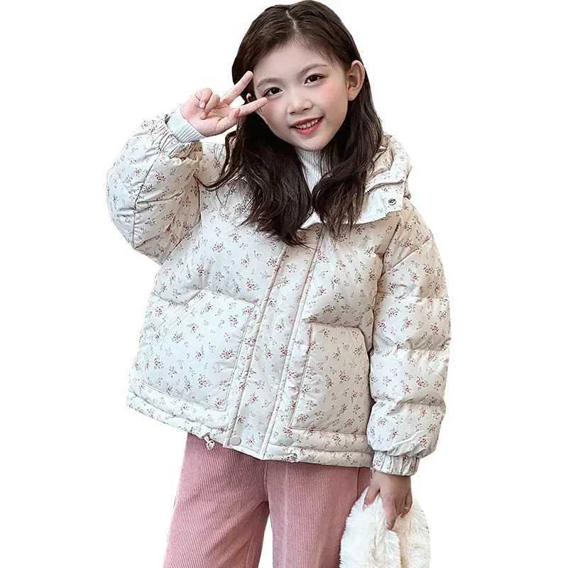 Floral Cotton Jacket for Girls Winter Clothing Children Down Cotton Hooded Jacket Thickened Coat for Baby Girls Loose CardiganT251016