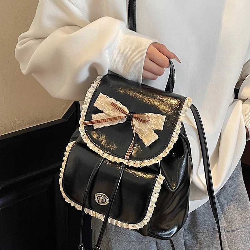 Bow Design Womens Small Leather Backpacks Ladies Fashion Silver Backpack For Girls Exquisite Lace Travel Sweet Cute Back PacksT251016