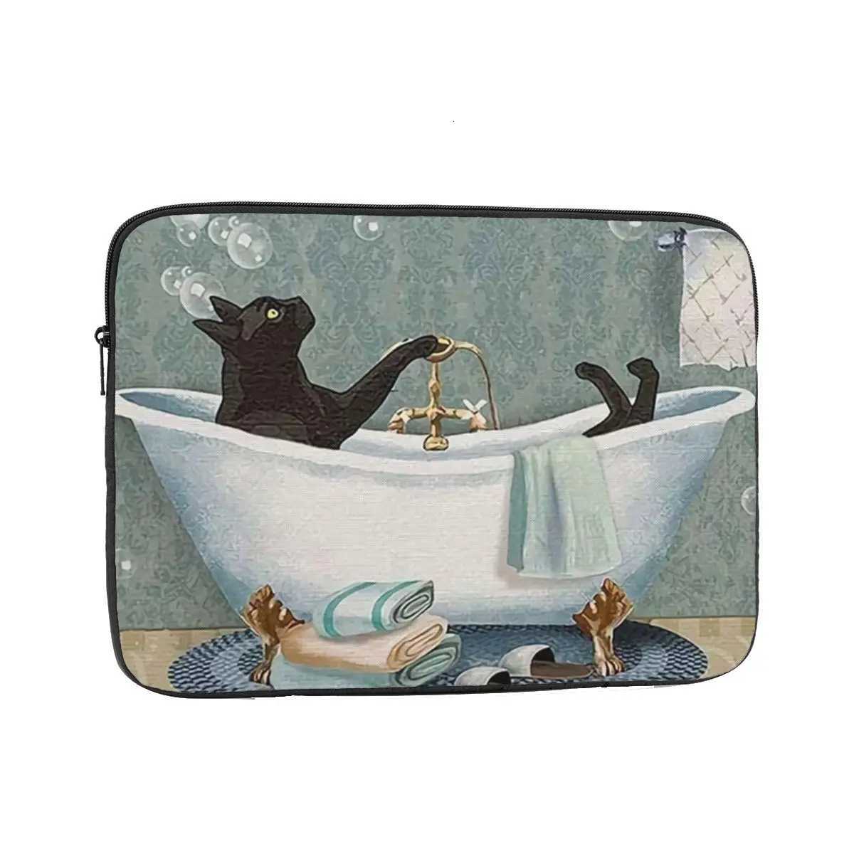 Black Cat Soap In Bathroom 12 13 15 17 Inch Laptop Sleeve Case Notebook Bag Case Cat Lovers Pet Shockproof Case BagW251015