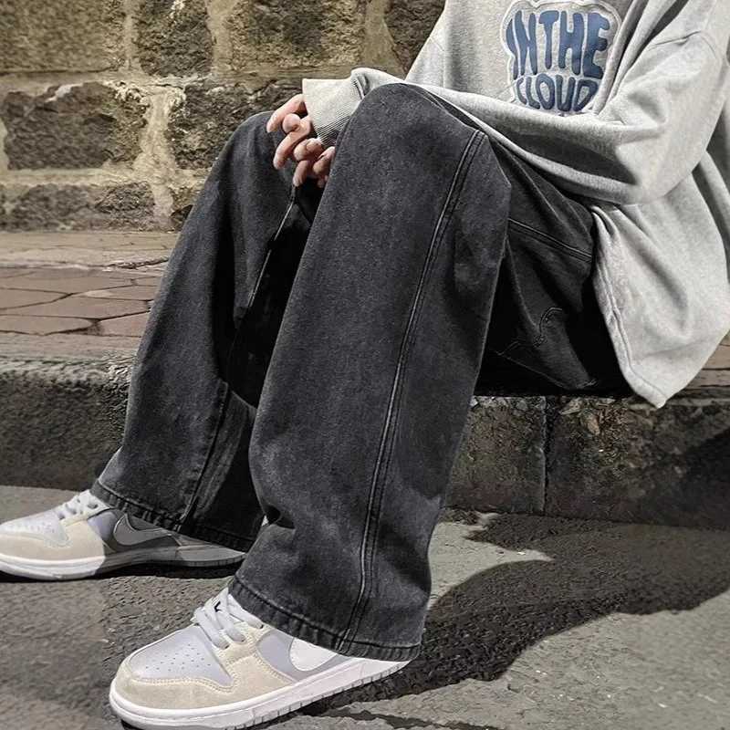 Spring Autumn Men Jeans Loose Straight High Street Casual Wide Leg Long Trousers Trendy J251016