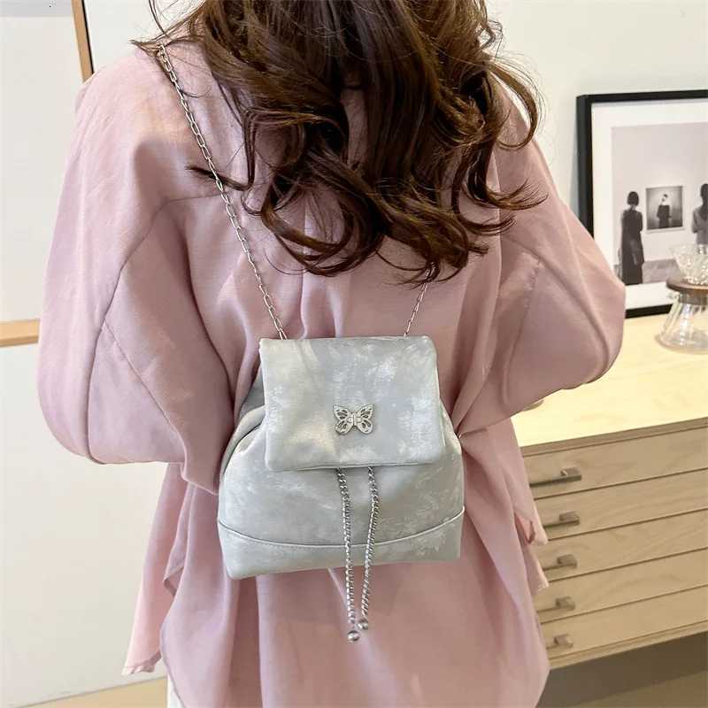 Niche Backpack Womens Bag Trend 2025 New Butterfly Chain Small Backpack Fashionable Commuting BackpackT251016