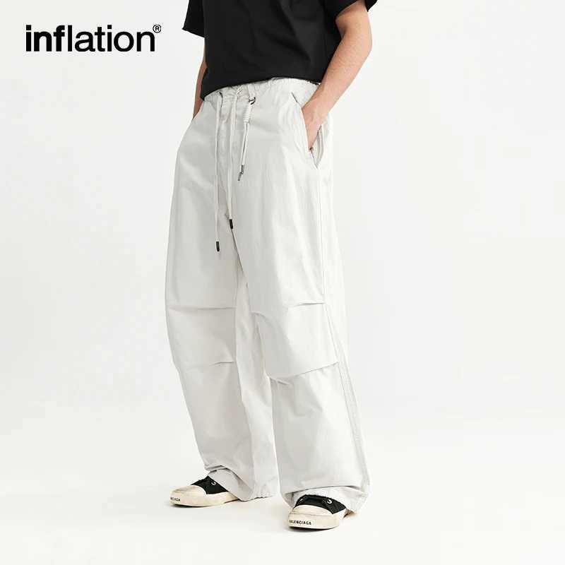 INFLATION Baggy Parachute Pants Streetwear Mens Elastic Waist Washed Cargo Pants Male 100 Cotton Trousers J251203