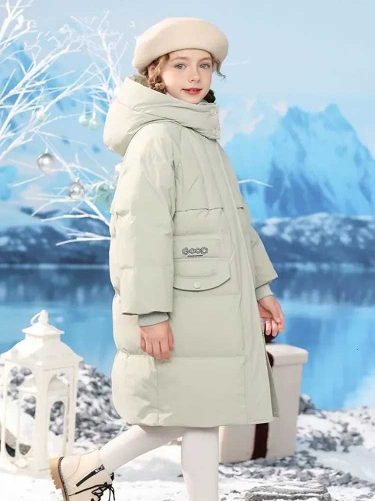 HighEnd Childrens Fashion Long Hooded Down Coat Winter New Girls Windproof Warm Loose Down Jacket A4161T251016