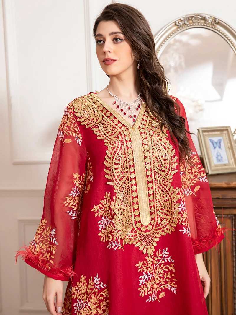 Charming banquet style Round neck Printing Embroidery Regular sleeve Kaftan suitable for all seasons X2510161