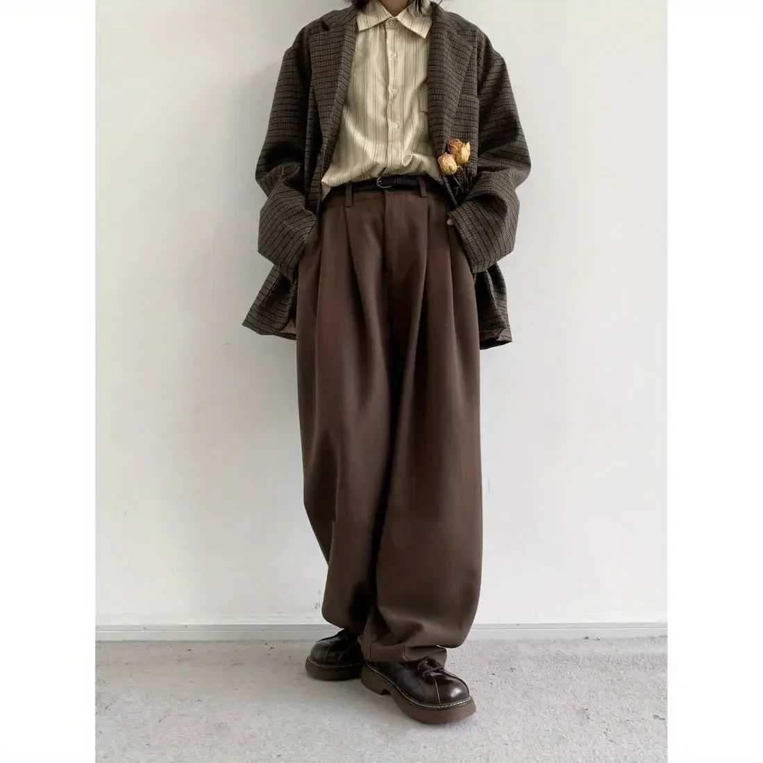 Loose Straight Leg Coffee Color Men Women Casual Pants Spring Autumn Drapey Wide Leg Trousers Retro Japanese Style J251203