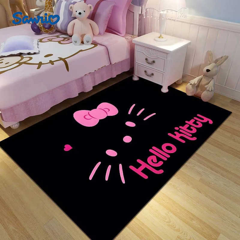 Sanrio 17 Styles Hello Kitey Print Black Carpet Rug for Home Living Room Bedroom Sofa Doormat Decor Girls Room Decor Girls Gift L251016