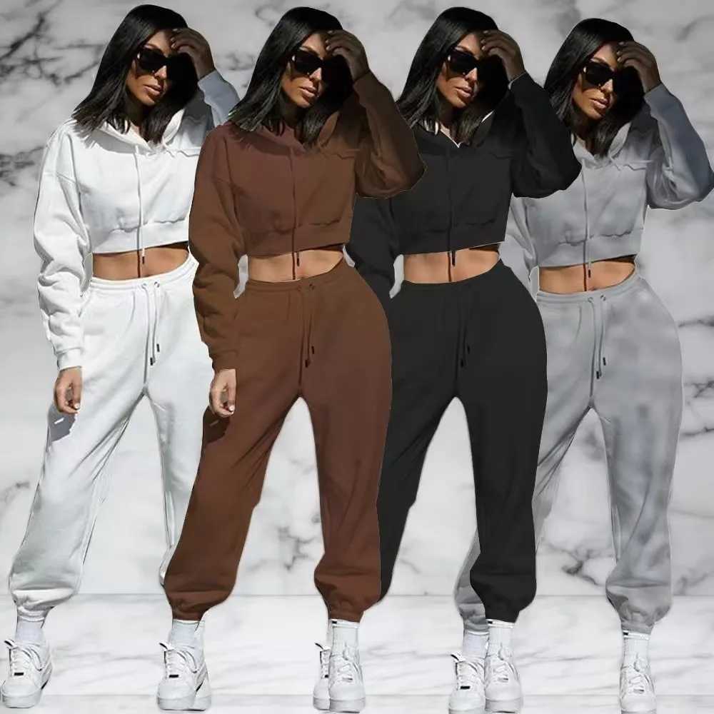 New Fleece Hooded Sweatshirt Long Pants Women 2piece Set Thickened Casual Sporty Sweatshirt Long Pants Female Autumn Winter2025 W251015