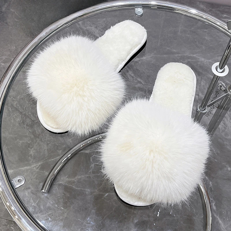 Womens Home Slippers Winter Pink Fur Kawaii Flats Furry Elegant Comfortable Soft Shoes for Woman and Low Price 251013