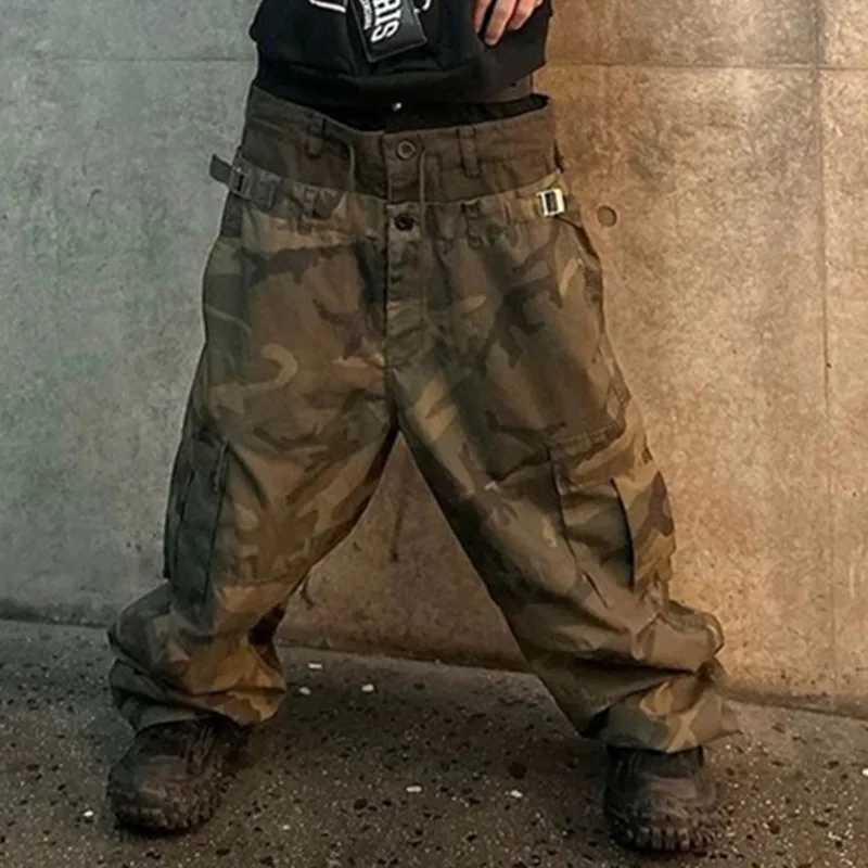 HKSH Spring Autumn New Men Tide High Street Patchwork Fake 3piece Belt Waist Design Chic Casual Straight Cargo Pants Ins HK6055 J251203