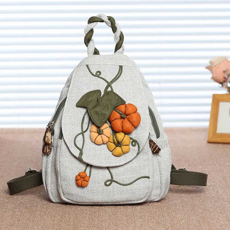 Fashion 3D Pumpkin Pattern Women Backpack National Embroidery Female Shoulder Bag Girls Leisure Lovely Travel Backpack SACT251016