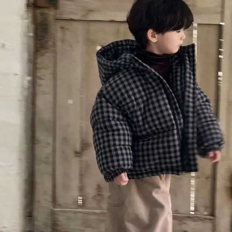Korean Childrens Clothing Boys Winter Cotton Jacket Handsome Thick Warm Coat Korean Childrens Checkered Loose Cotton JacketT251016