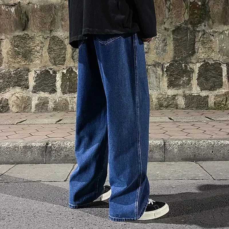 2025 New Streetwear Loose Jeans Men Korean Style Fashion Loose Straight Wide Leg Pants Mens Brand Clothing Black Light Blue J251016