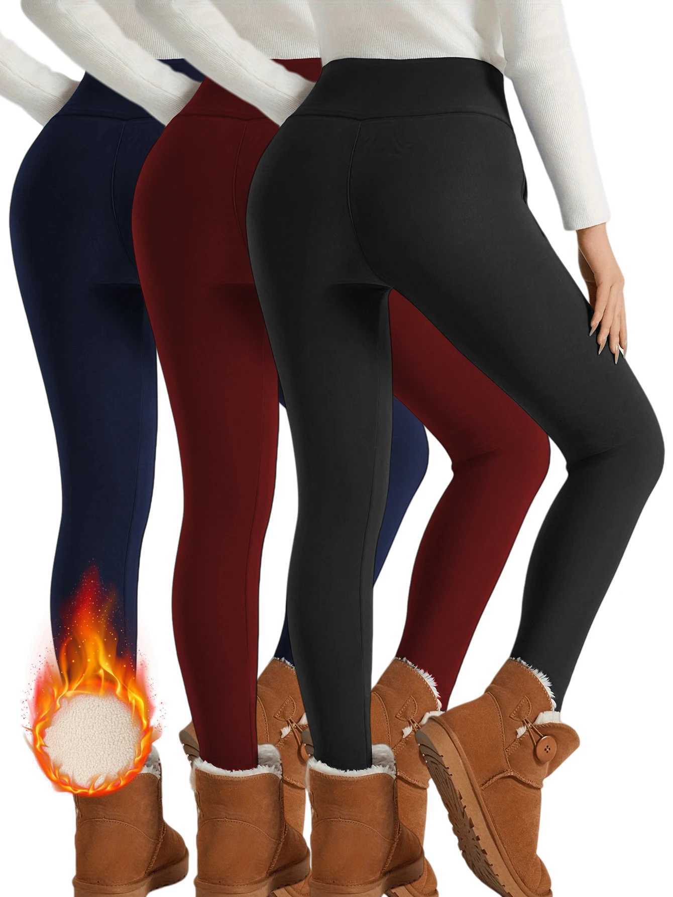 3 Pack Winter Warm PantsFleece Lined High Waist Leggings for Women BlackNavyWine Red Thickened Thermal Trousers WindproofT251016