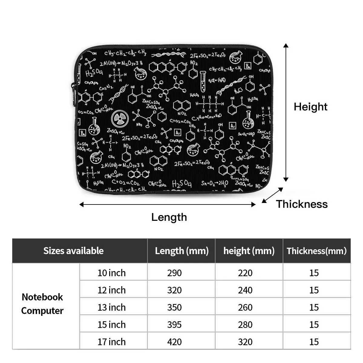Science Chemistry Pattern 12 13 15 17 Inch Laptop Sleeve Case Notebook Bag Case Shockproof Case BagW251015