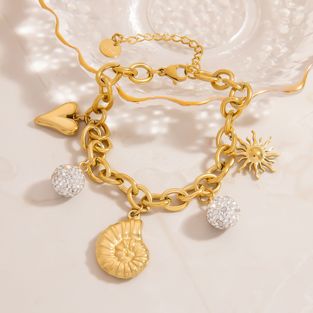 Stainless Steel Bracelet Vacation Style Personality Ocean Series Shell Heart Sun Pendant Jewelry