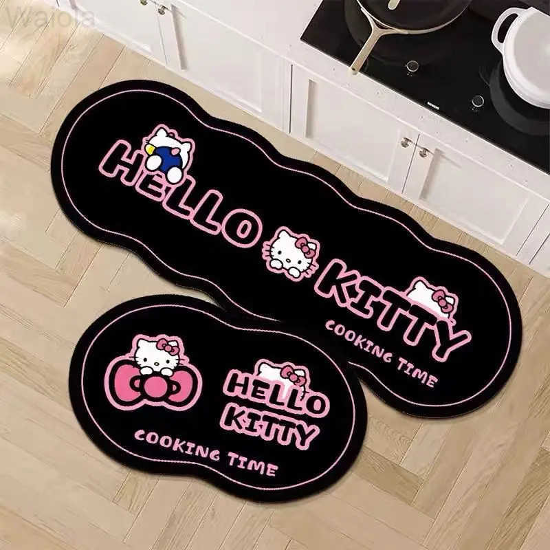 Sanrio Diatom Mud Cartoon HelloKitty Kitchen Floor Mat Quick Drying Norinse Household Dirt Strip Resistant and Oil Absorbing Carpet L251016