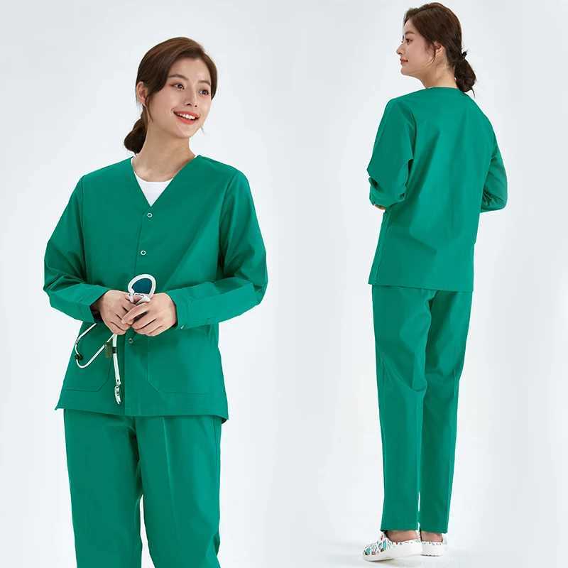 Nurse Suit Scrub Jacket Women Men Medical Uniform Jacket and Pant Set Workwear Veterinary Doctor Working Outfit Coat Top 206 X2510161
