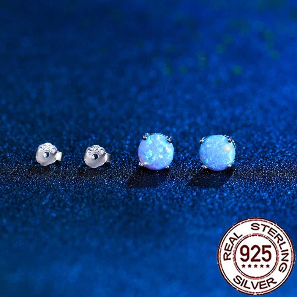QooLady 925 Sterling Silver Fashion Mystical Blue Opal Round Stud Earrings for Women Fine Party Daily Jewelry Accessories SE103L251015