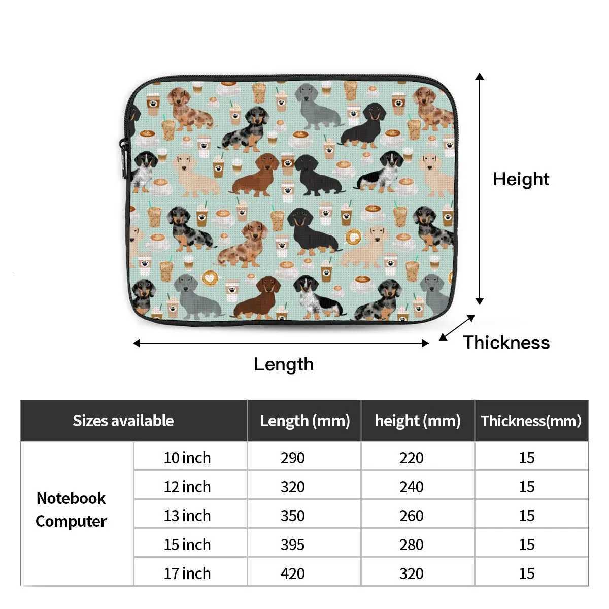 Shockproof Case 12 13 15 17 Inch Dachshund Dogs Coffee Laptop Sleeve Case Animal Notebook Bag CaseW251015