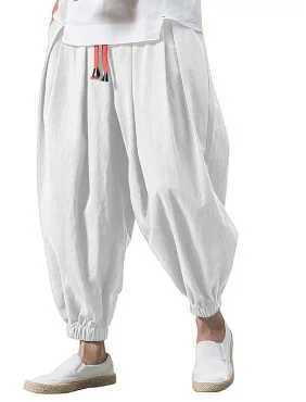 Cotton Linen Harem Pants Mens Solid Color Elastic Waist Street Wear Jogging Trousers2025 New Male Loose Casual Trousers J251203