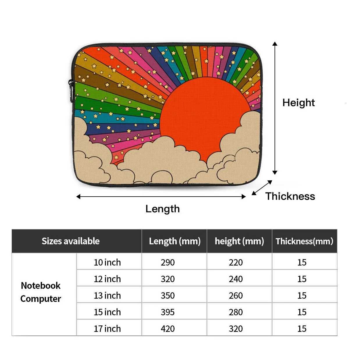 Shockproof Case 12 13 15 17 Inch Rainbow 70s Vintage Sun Laptop Sleeve Case for Macbook Air Pro INS Retro Notebook Bag CaseW251015