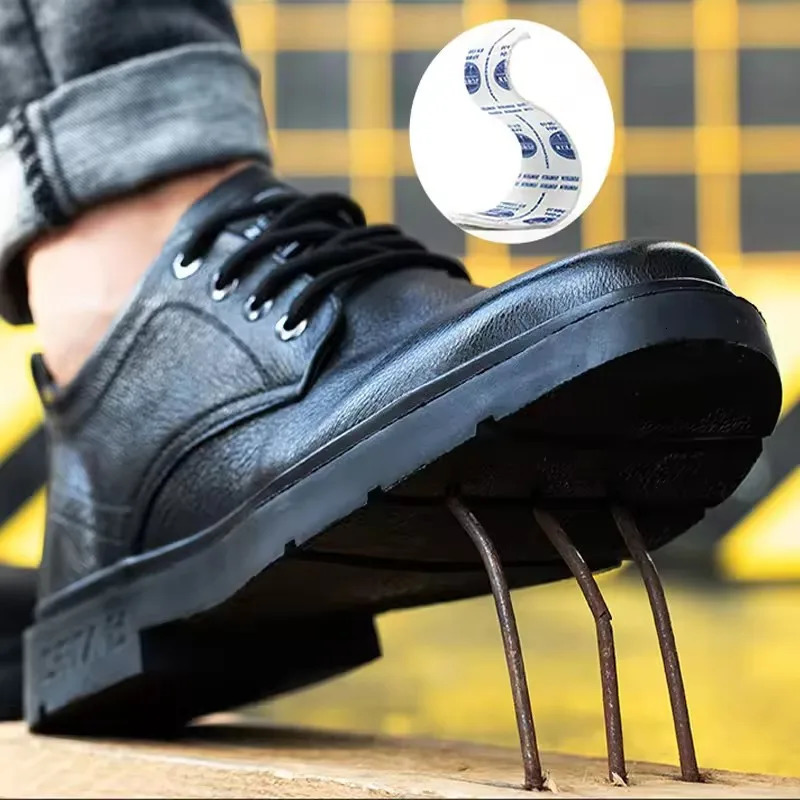 Genuine Leather Male Safety Boots Steel ToeIndestructible Shoes Antipuncture Waterproof Work Shoes Anti scalding Men shoes 251010