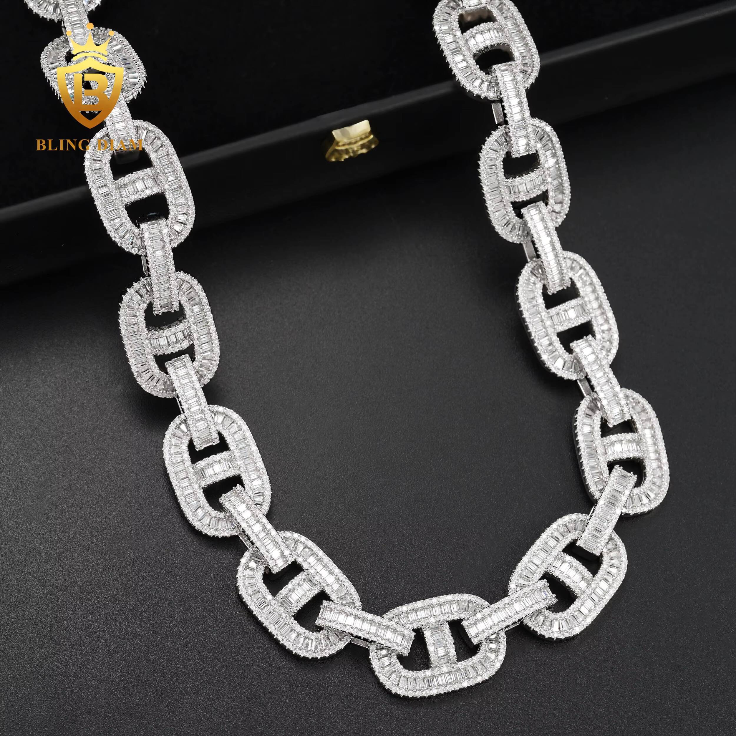 New Design Cuban Link Chain Necklace Men 925 Sterling Silver Moissanite Hip Hop Style Pass Diamond Tester 15mm