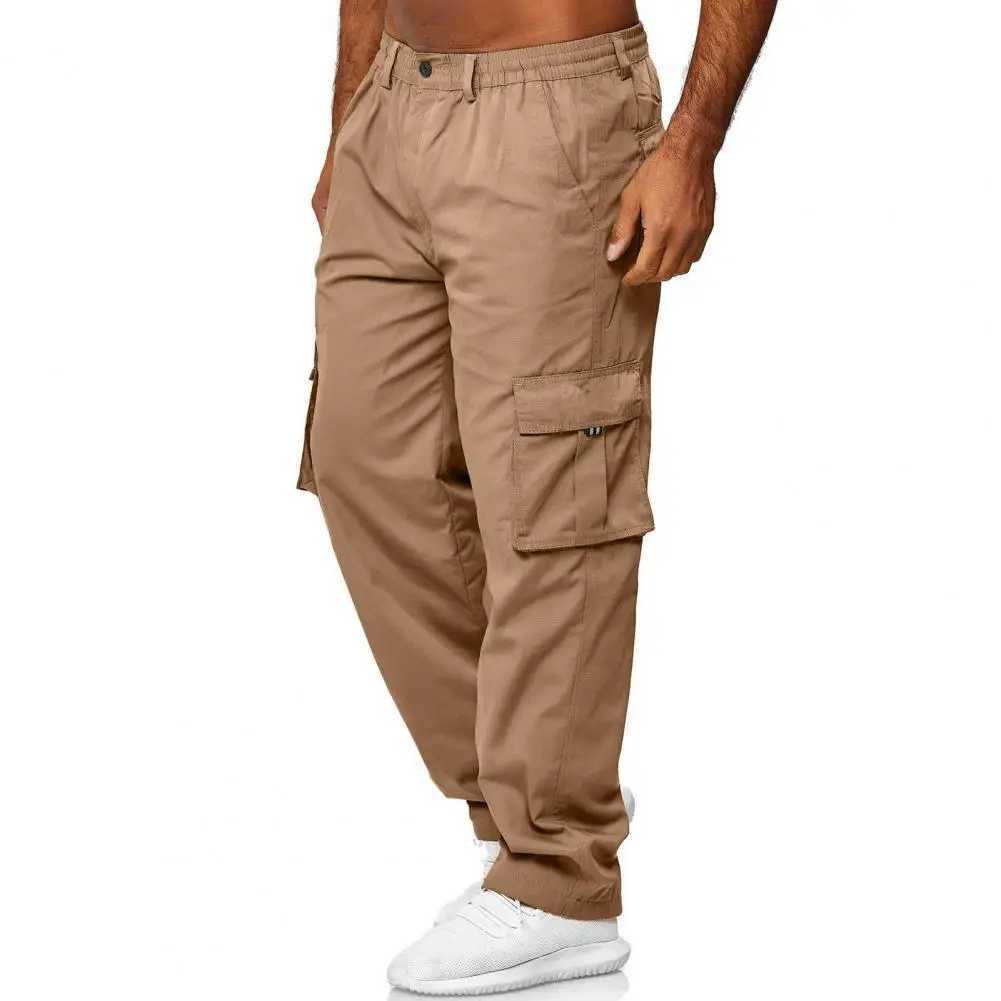 Men Cargo Pants with Multi Pockets Straight Leg Sweatpants Stretchy Slacks Solid Color Loose Street Style Sport Jogging Trousers J251203