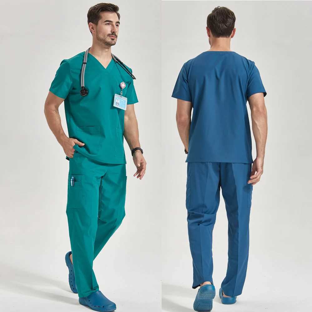 Functional Durable Medical Uniforms Nonelastic Basics Hospital Nursing Multiple Pockets Cargo Scrubs Sets for Women Men 8020 X251016