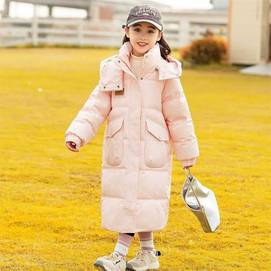 Winter Down Jacket for Girls Windproof Thick Warm Cotton Clothes Lengthen Fashion Hooded Padded Coat for Teenager GirlsT251016