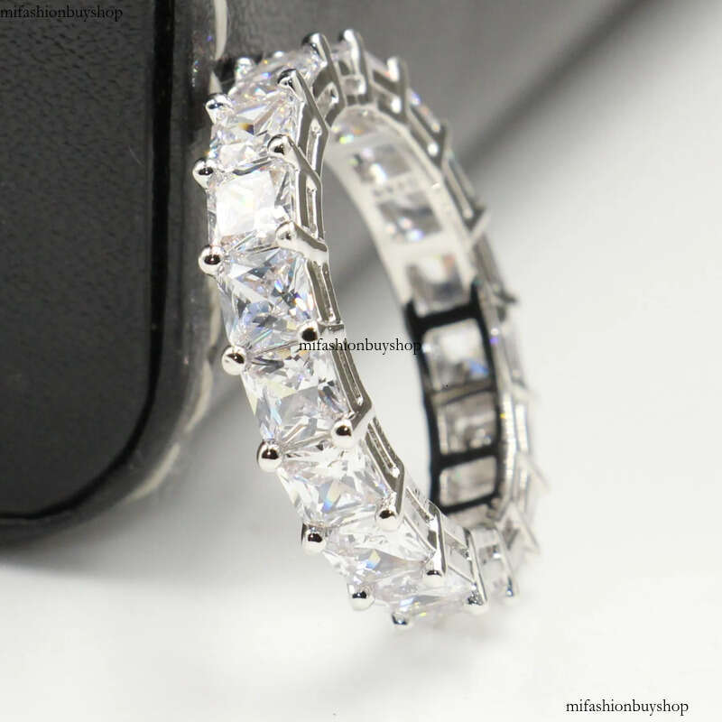 Rulalei Brand Stunning Jewelry Sterling Sier Princess Cut Full White Topaz CZ Dia Gemstones Women Wedding Finger Ring Gift