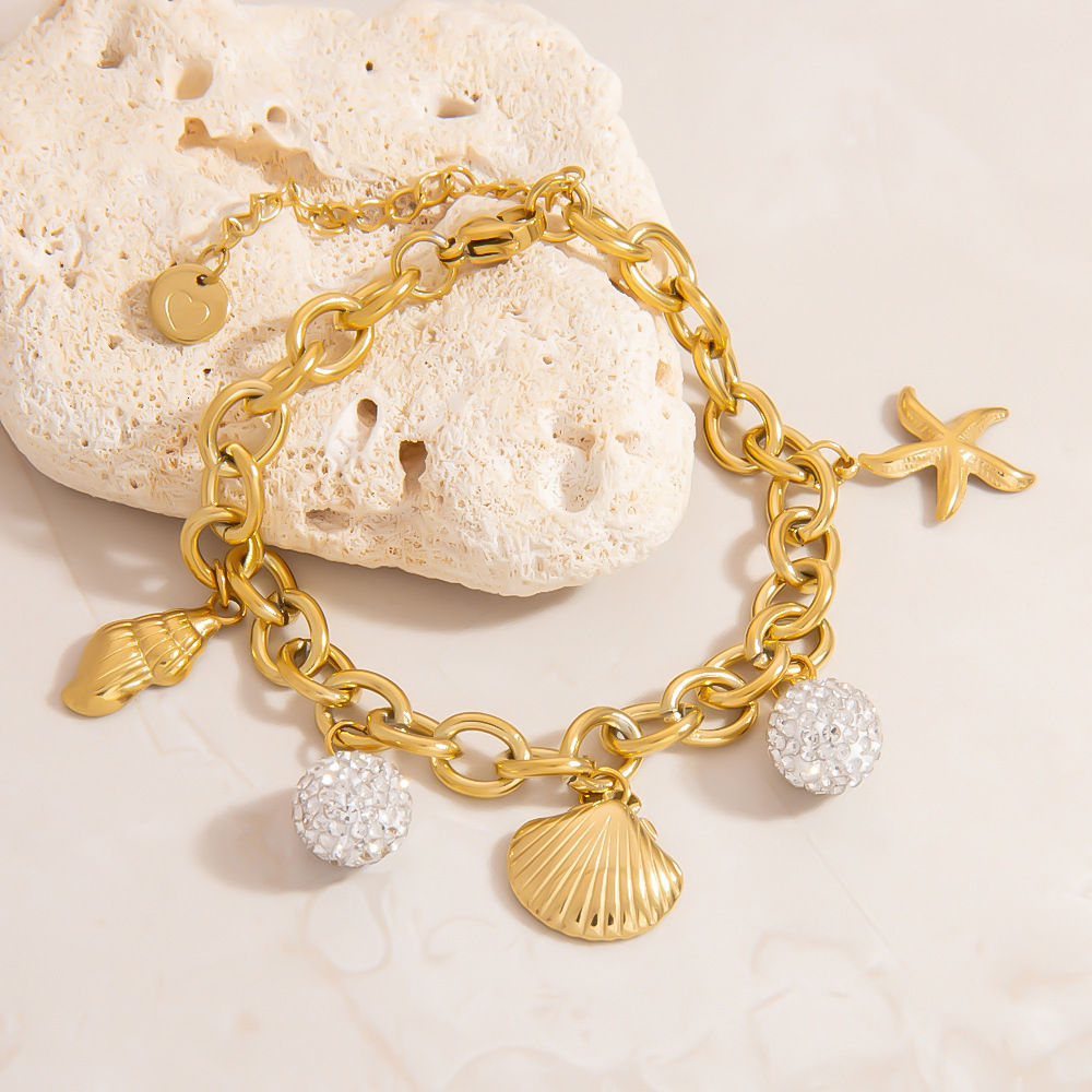 Stainless Steel Bracelet Vacation Style Personality Ocean Series Shell Heart Sun Pendant Jewelry
