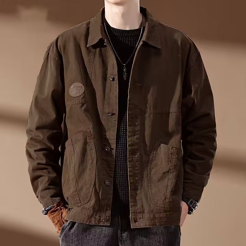 High-end work wear jacket for men, spring and autumn trendy brand, loose American retro lapel jacket, casual and cool denim