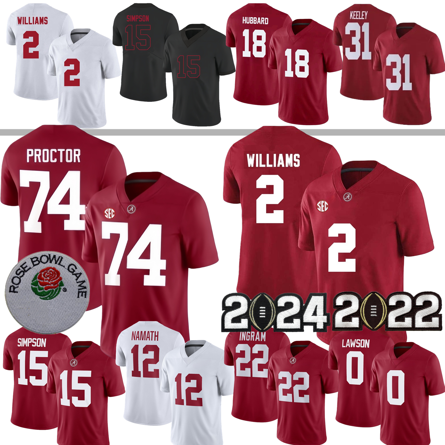 Ryan Williams Football Jersey College Kadyn Proctor Bray Hubbard Ty Simpson Keelon Russell Deontae Lawson LT Overton Jaylen Mbakwe Keeley Jackson Edwards Russaw