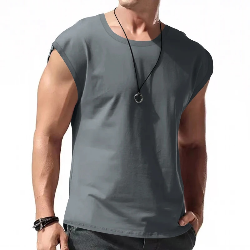 Mens Sleeveless Tshirt for Summer Leisure Sports Loose Mens Breathable Tank Top 251015