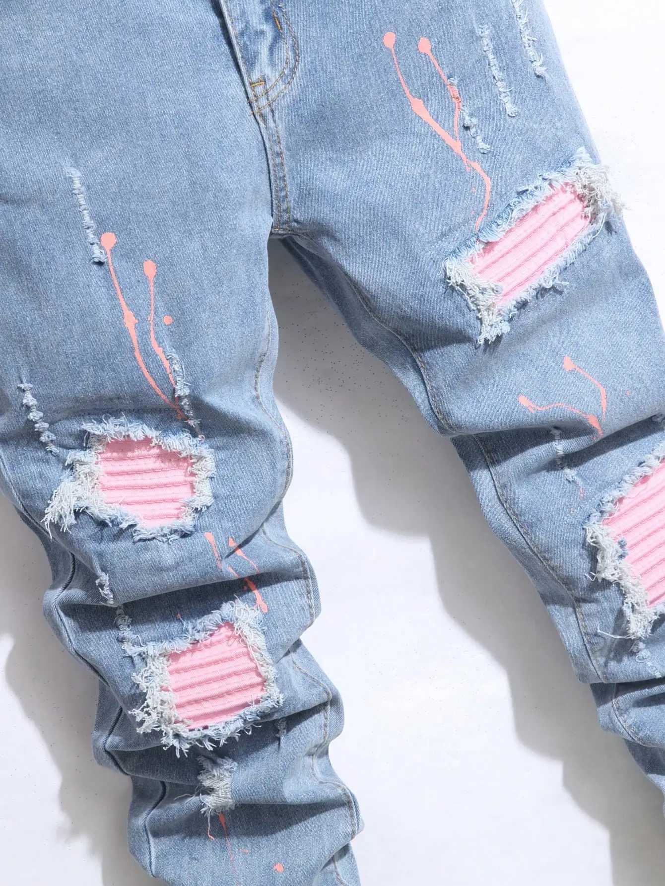 Mens Jeans Cool Ripped Skinny Trousers Stretch Slim Denim Pants Patchwork Hip Hop Black Blue Casual Jogging Jeans for Men J251016