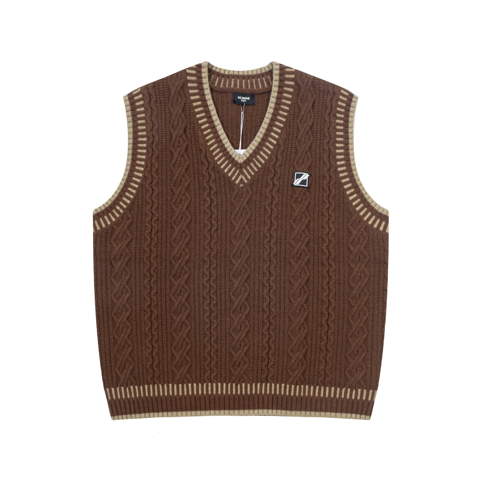 WE11DONE DUKE Vest Sweater Autumn Winter Unisex American Style Loose Lazy Style Cable Knit VNeck 241105