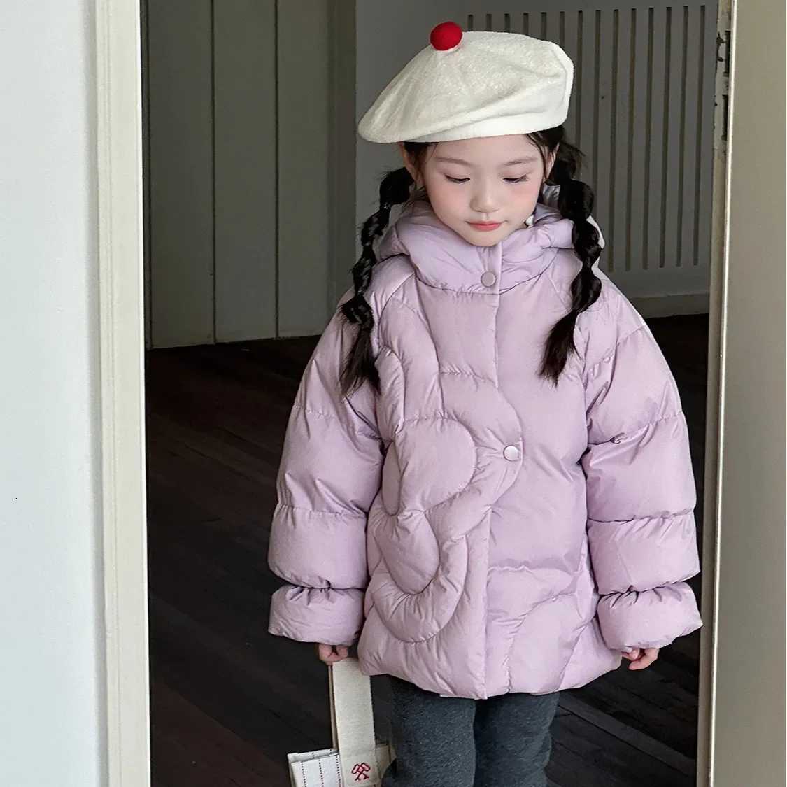 Girls Down Jacket Winter New Childrens Clothes Girl Baby Foreign Style Sweet Lovely Flower Down Jacket Casual Simple DailyT251016