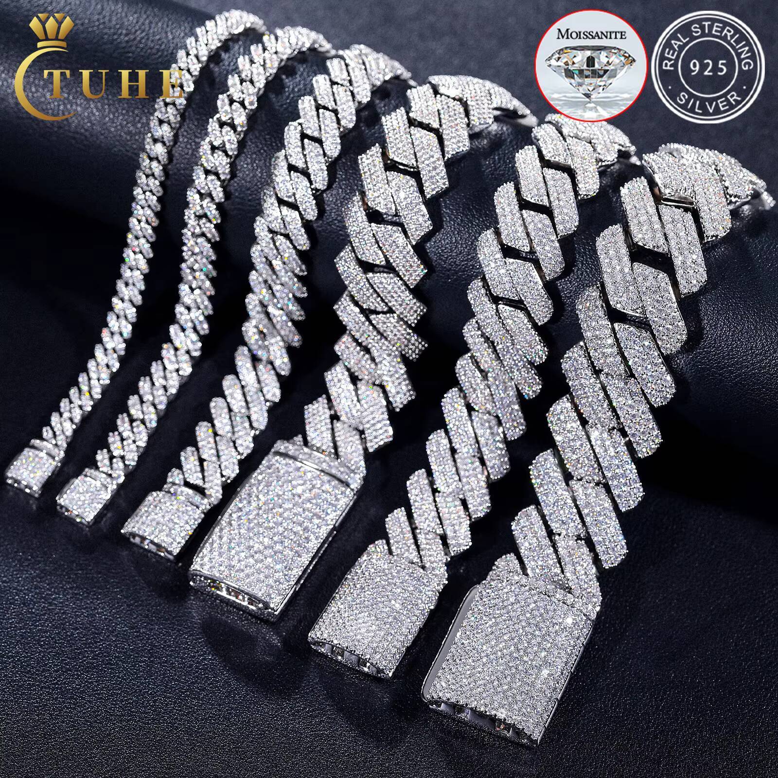 Mossanite Hip Hop Jewelry 6mm25mm Pass Diamond Tester 925 Sterling Silver VVS Moissanite Iced Out Cuban Link Bracelet for Mens