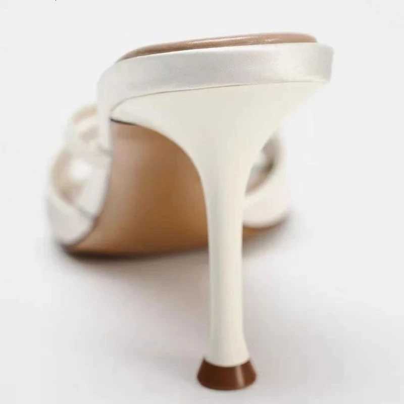 Luxury String Bead Brand Designer Slippers Women High Quality Satin Narrow Band Slide Sandals Elegant Opentoe Party Dress Shoes Z251015