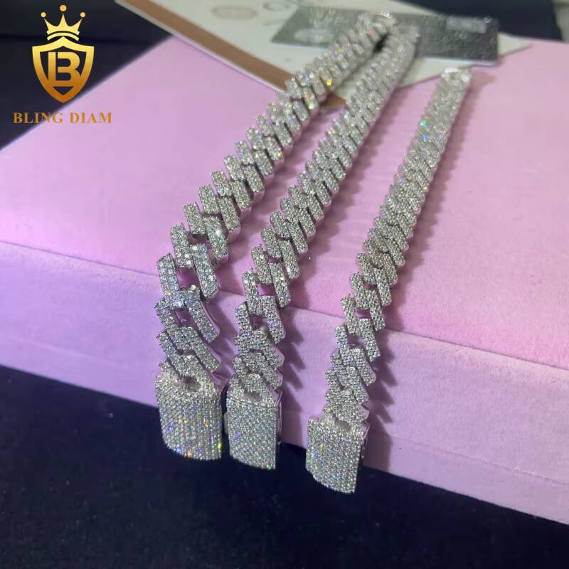 Fashion Cuban Moissanite 1015mm Link Chain VVS1 Iced Out Moissanite Diamond NecklaceBracelet 925 Silver Past Diamond Test