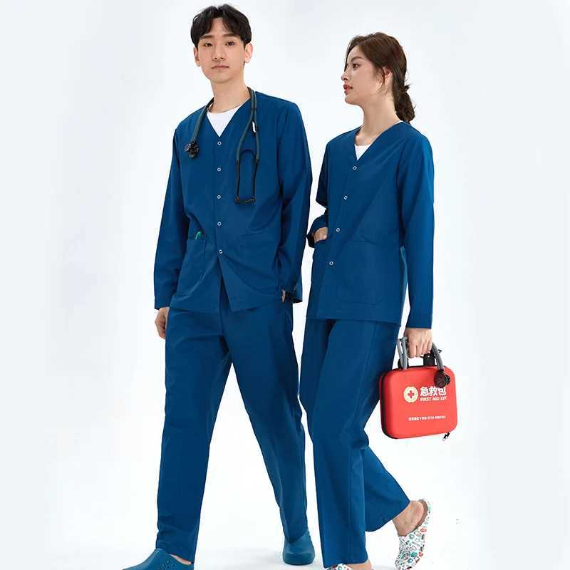 Nurse Suit Scrub Jacket Women Men Medical Uniform Jacket and Pant Set Workwear Veterinary Doctor Working Outfit Coat Top 206 X2510161