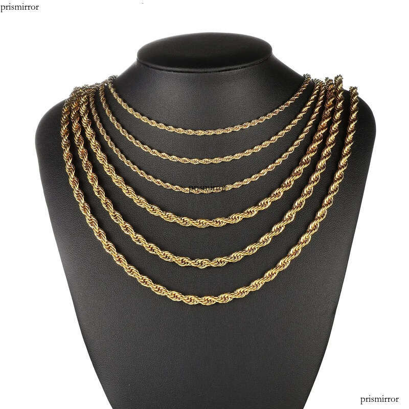 2-6MM Gold Color Twisted Rope Chain Necklace Stainless Steel Never Fade Waterproof Choker For Men Women Fashion Jewelry