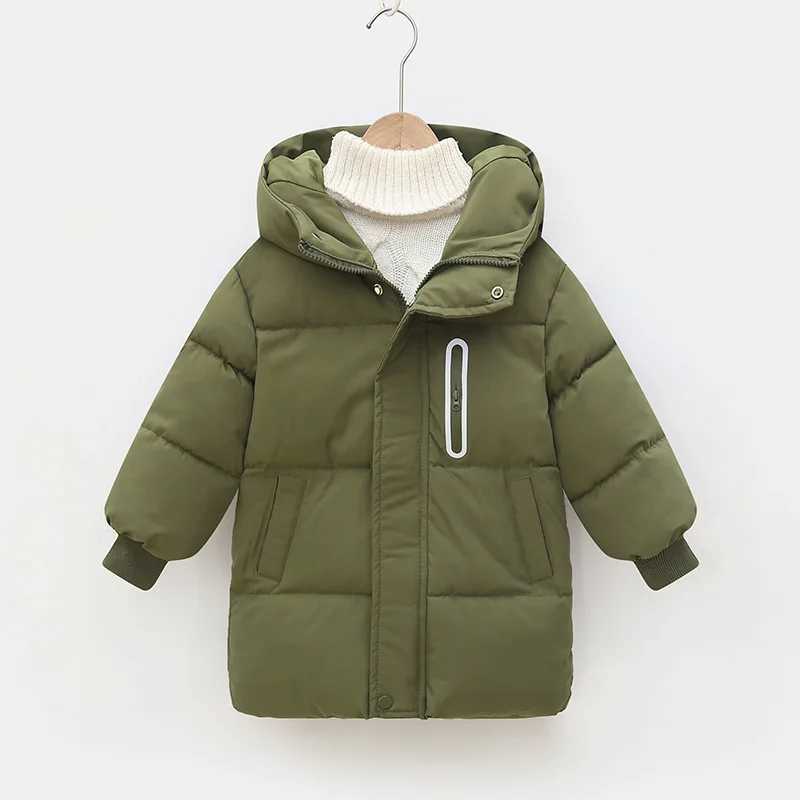 Childrens long cottonpadded jacket with a hat thickened childrens cottonpadded jacket boys and girls childrens clothingT251016